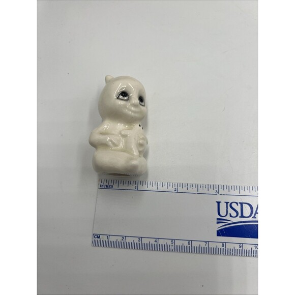 Rare Vintage Macrame Bead Ceramic Baby Ghost Ghost Baby Doll Figurine Halloween - Picture 8 of 8